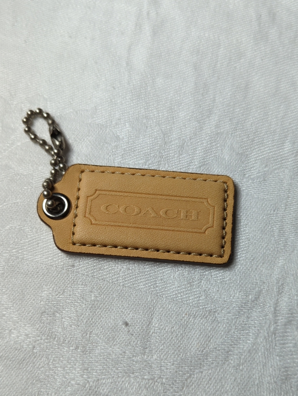 Coach Tan Leather Tag Keychain with Ball Chain
